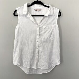 White 100% Cotton Sleeveless Button-Down Shirt Size M